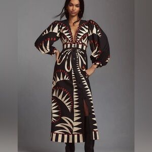 FARM Rio Black and Cream Long Sleeve Dress